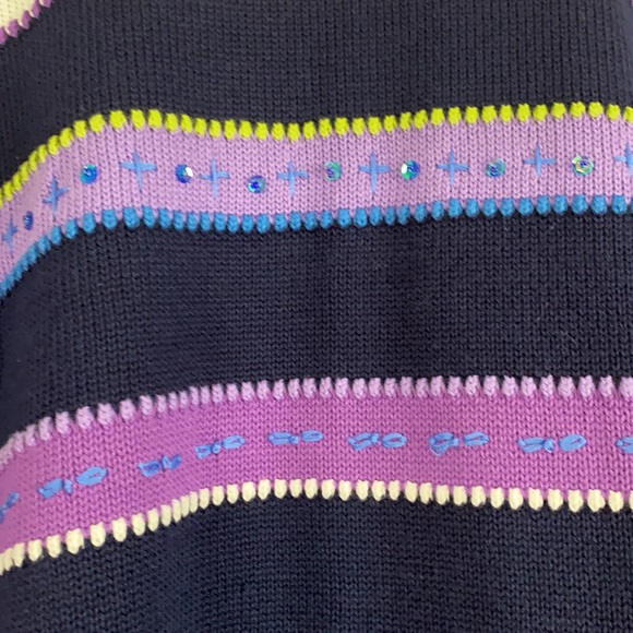 Vintage Requirements Woman Navy Purple Embroidered Striped Mom Sweater 90s 1X - Picture 3 of 10